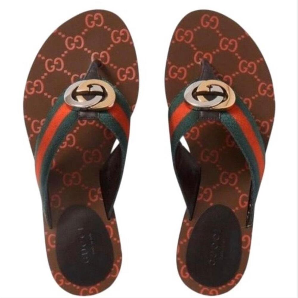 GUCCI Kika GG logo web stripe flip flops sandals